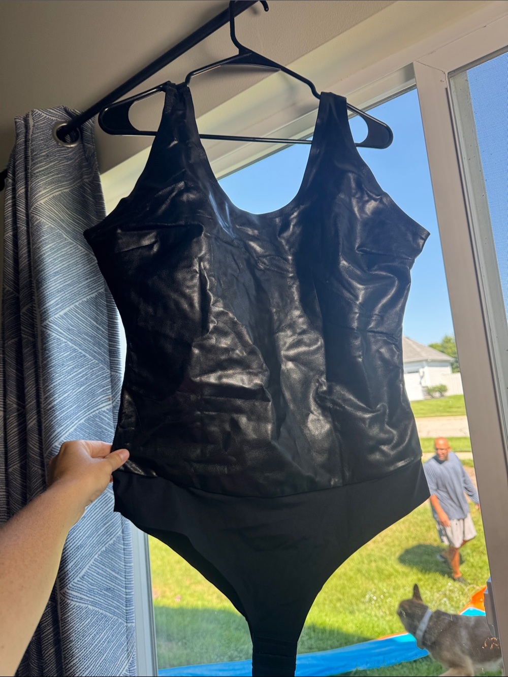 Pinsy Shape Wear: Sleek Black Faux-Leather Shapewear Bodysuit